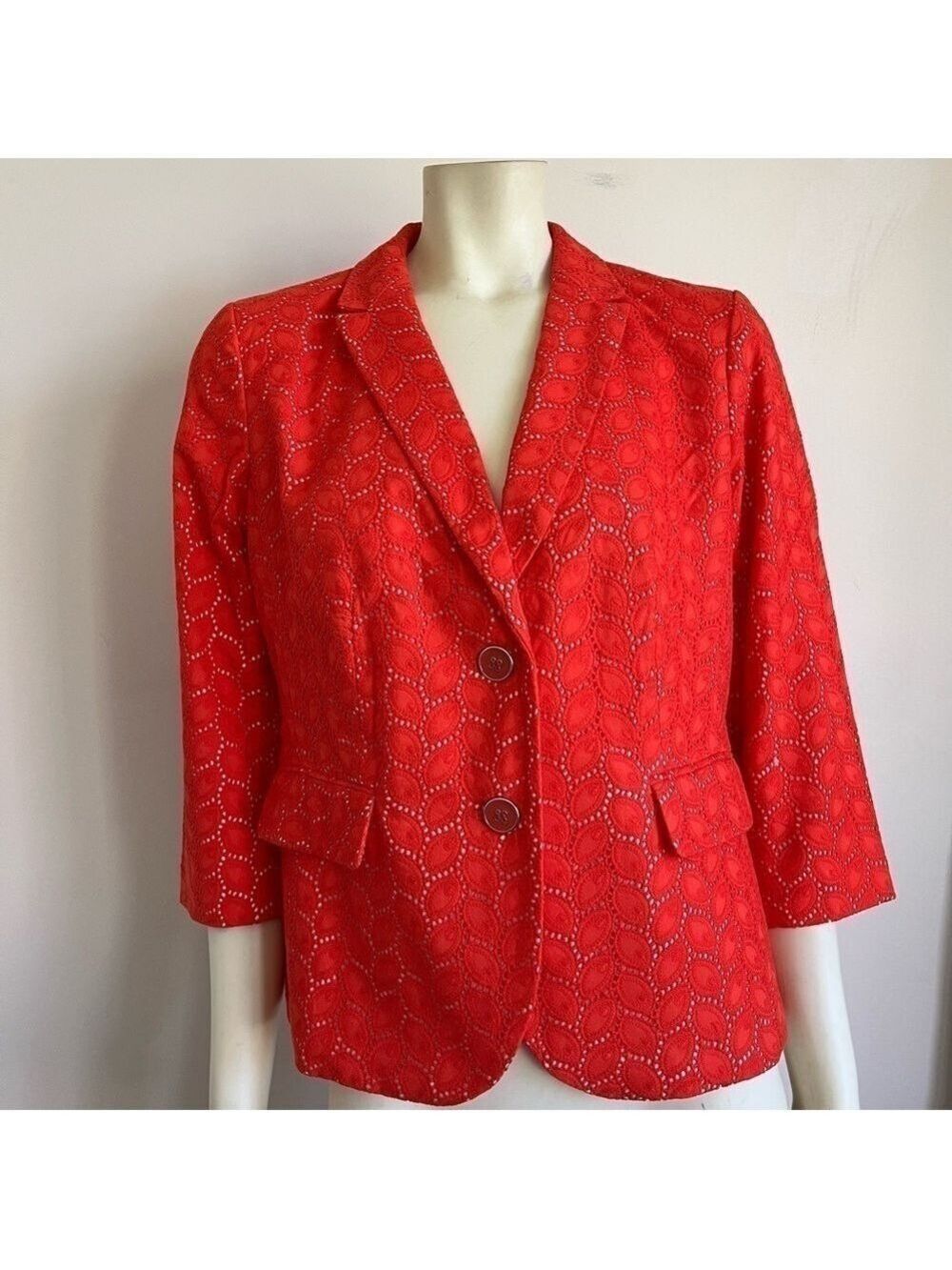 Nwt Talbots Women’s Orange & White Eyelet Button Blazer Jacket 12P